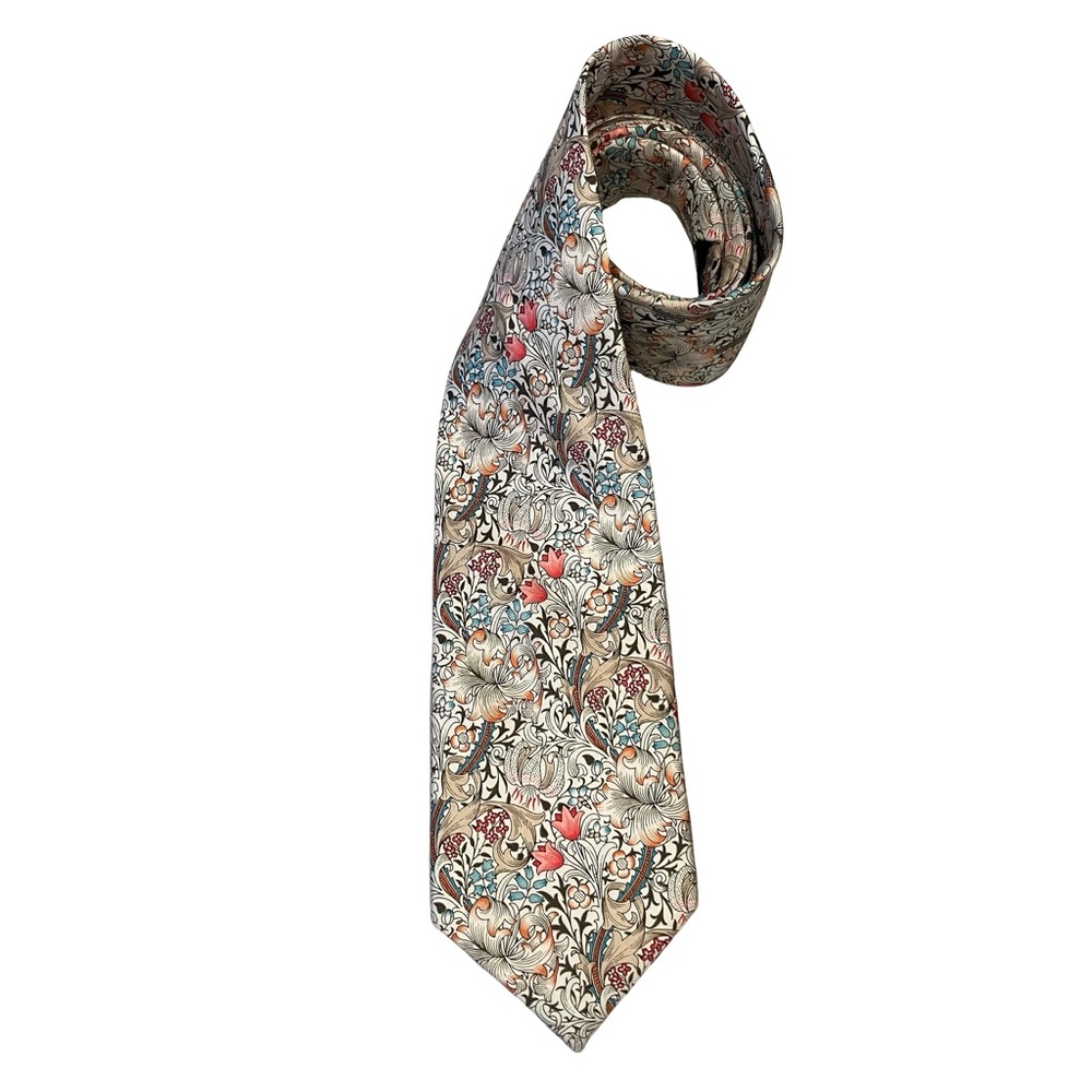 Fox & Chave Tie William Morris Golden Lily Pink Silk Necktie Handmade ~3.5”x61”